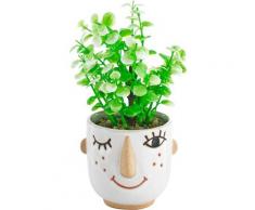 Baroni Home - Vaso in Ceramica di Design con Volto. Vaso con Pianta Artificiale Inclusa.
