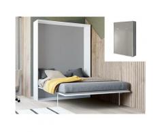 Letto a scomparsa MALINA con apertura verticale manuale - 160x200cm - Bianco/grigio - Grigio