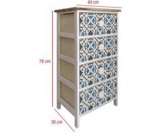 Mobili Rebecca - Rebecca Mobili Cassettiera 4 Cassetti Maioliche Legno Chiaro Bianco Blu 76x40x30