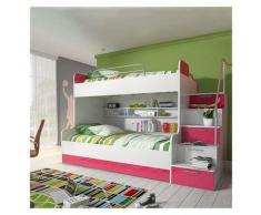 Garnero Arredamenti - Cameretta con soppalco enrico Gihome ® bianca/rosa cassetti letto moderno
