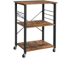 Vasagle Scaffale da Cucina con Rotelle, Carrello di Servizio con 3 Ripiani, Scaffale per Microonde,