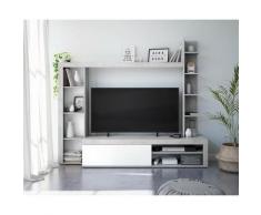Caesaroo - Parete attrezzata porta tv 200 cm Bianco opaco e cemento con ripiani | Cemento/Bianco