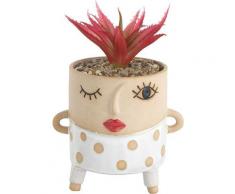 Baroni Home - Vaso in Ceramica di Design con Volto. Vaso con Pianta Artificiale Inclusa.