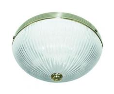 Searchlight Flush - Plafoniera a filo a 2 luci in ottone antico con vetro rigato, attacco E27