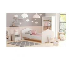 Letto singolo per bambini, Lettino per cameretta con testiera 'nuvola' cm 164x88h63, colore Bianco