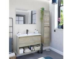 Dmora Mobile a colonna per bagno a due ante, colore rovere Alaska, cm 140 x 30 x 26