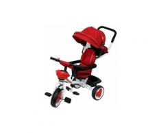 Triciclo in metallo rosso per bambino con cappottina e cestino portaoggetti. Tricicli passeggino a