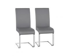 Set 2 Sedie da Pranzo Moderne Cucina Ufficio in Ecopelle e Acciaio Cromato Chiaro Grigio - Grigio