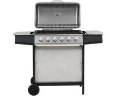Nova - Barbecue Griglia a Gas con 6 Fornelli in Acciaio Inossidabile vari colori colore : Argento e