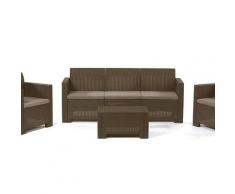 Set salotto da giardino nebraska divano 3 posti 2 poltrone e tavolino colore: marrone