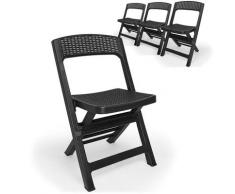 Asso - Set di 4 sedie da giardino pieghevoli in polyrattan. Sedie da pranzo poltrone da esterno