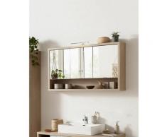 Mobile del bagno,Pensile specchio con 3 ante in finitura Rovere