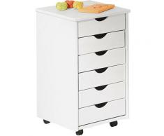Dmora - Cassettiera da ufficio a sei cassetti su ruote, colore bianco, cm 36 x 65 x 40