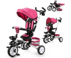 Goplus - Triciclo per Bambini 4 in 1, Passeggino Pieghevole con Tettuccio Regolabile e Sedile