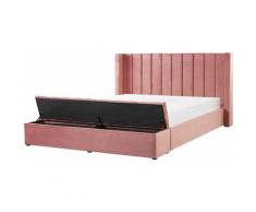 Letto imbottito in velluto rosa con vano contenitore 180 x 200 cm noyers - Rosa