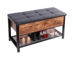 Cassapanca Pouf Contenitore con Ripiano Scarpiera Poggiapiedi Panca Industriale