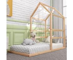 Letto per Bambini a Forma di Casetta 90x200cm, in legno di pino, letto per ragazzi, legno massello,