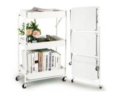 Carrello Portaoggetti a 3 Ripiani, Pieghevole Carrello da Cucina, Carrellino Salvaspazio su Ruote,