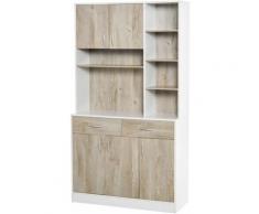 Homcom - Mobile Buffet Dispensa Cucina, Bianco e Legno, Ante Cassetti Vani Aperti