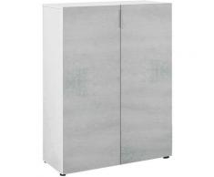 Scarpiera, armadio multiuso con 6 ripiani regolabili, colore bianco grigio cemento, Misure 72 x 103