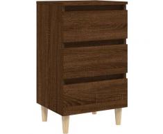 Comodino con Gambe in Legno Massello Rovere Marrone 40x35x69 cm
