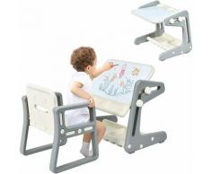 Goplus - 2 in 1 Set Tavolo e Sedia per Bambini, Lavagna Multifunzionale con Angolo Regolabile,