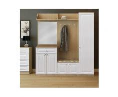 Mobile Ingresso Country - con Ante, Ripiani - Appendiabiti, Specchio - Legno bianco in Truciolare