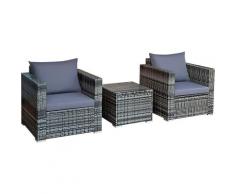 Set Divano in Rattan da Esterno, Set 3 Pezzi da Giardino per Esterno, Superficie Tavolo in Vetro