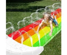 Scivolo d'acqua per prato da 15 piedi Arcobaleno con spruzzatura e crash pad gonfiabile per bambini