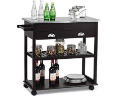 Carrello da Cucina con Ruote e Cassetti, con Superficie Apribile in Acciaio Inox, 87,5 x 40 x 82 cm