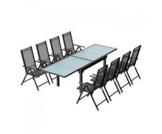 Concept-usine - Brescia 8: Set da giardino in alluminio, tavolo allungabile + 8 sedie in textilene