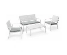 Set Salotto da Giardino Divano 2 Poltrone e Tavolino in Acciaio Bianco