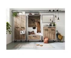 Composizione d'ingresso Industry con Armadio, Panca e Scarpiera, Cemento e Rovere invecchiato