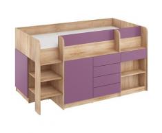 Letto a castello con scrivania SMILE sinistro rovere sonoma / viola