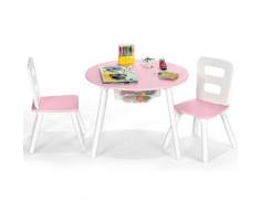 Costway - Set Tavolo Rotondo con 2 Sedie per Bambini, Set 3 Pezzi con Tavolo Attivit¨¤ di Legno,