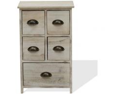 Mobili Rebecca - Rebecca Mobili Comodino Cassettiera Bianco Shabby Vintage 5 Cassetti 66x40x30