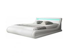 Lettiemobili - Letto contenitore per materasso 140 x 190 – Bianco Materiali legno e ecopelle LED –