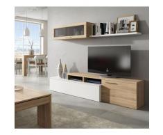 Caesaroo - Parete attrezzata porta tv 200 cm Nova Bianco lucido e Rovere canadese | Bianco