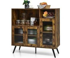 Costway - Credenza Moderna con Tanto Spazio, Mobile per Cucina con Ante in Vetro Temperato,