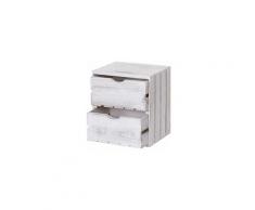 Comodino cassettiera in legno di Paulonia con 2 cassetti stile Vintage colore : bianco
