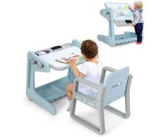 Goplus - 2 IN 1 Set Tavolo e Sedia per Bambini, Lavagna Multifunzionale con Angolo Regolabile,