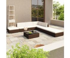Set Divani da Giardino 8 pz con Cuscini in Polyrattan vari colori colore : marrone
