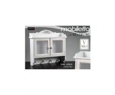 Azard - Pensile cucina vetrinetta credenza in legno bianco 2 ante 4 ganci sospeso