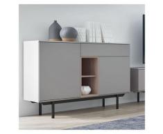 Garneroarredamenti - Credenza moderna soggiorno 125x89cm grigio noce 2 ante sala salotto corinne