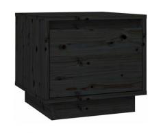 Comodino Nero 35x34x32 cm in Legno Massello di Pino