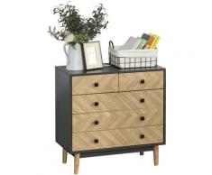 Comodino in Legno con 5 Cassetti, Gambe Rialzate in Pino, Grigio Scuro - Homcom