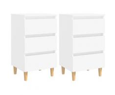 Comodino con Gambe in Legno Massello 40x35x69 cm Bianchi 2 pz vidaXL - Bianco