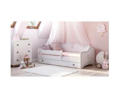 Dmora - Letto singolo per bambini decorato, Lettino decorato con cassettone e protezione anticaduta
