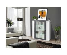 Dmora - Vetrina moderna con anta a vetro, Made in Italy, con luce LED bianca, Credenza con ripiani,