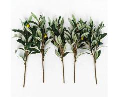 Set di 5 piante di ulivo artificiali, rami di frutta, foglie verdi, interni, esterni, decorazioni